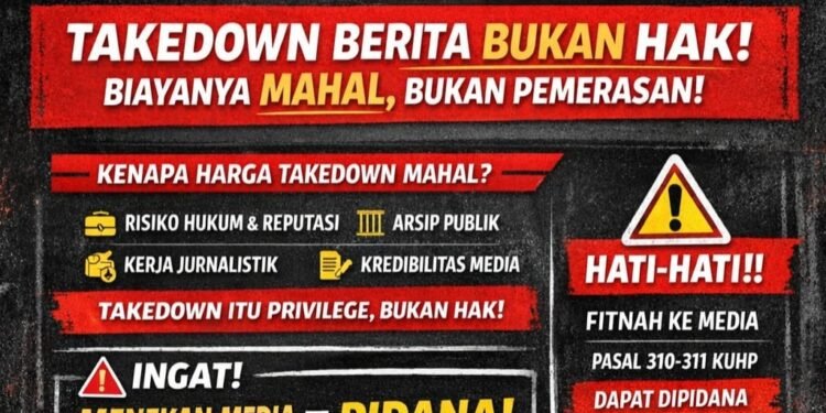 SERUAN NASIONAL: TAKEDOWN BERITA BUKAN HAK, BIAYANYA MAHAL DAN BUKAN PEMERASAN — MENEKAN MEDIA ADALAH TINDAK PIDANA…WARNING..!!!!