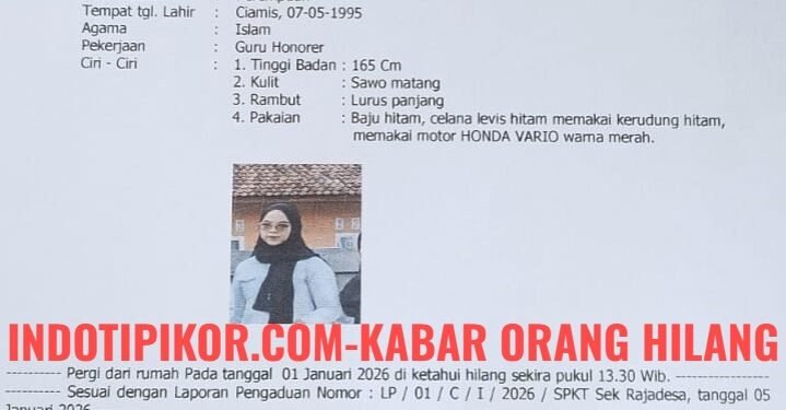 Fitri Aprilia Firdani Guru Honorer Orang Ciamis ,Dilaporkan hilang secara misterius Mari kita bantu sebarkan informasi ini.