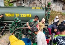 Kodim 0612/Tasikmalaya dan Yonif TP 335/Macan Sukapura Salurkan Air Bersih untuk Warga Terdampak Kemarau