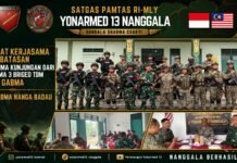 Pererat Kerjasama Pengamanan Batas Negara, Pos Gabma Nanga Badau Satgas Yonarmed 13/Nanggala Terima Kunjungan Panglima 3 Briged TDM
