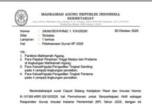 Sekretariat Mahkamah Agung (MA) meminta aparatur peradilan yang terpilih sebagai responden untuk segera mengisi Survei Inovasi Instansi Pemerintah (IIP) Tahun 2026