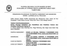 Mahkamah Agung (MA) melalui Panitia Seleksi Calon Hakim Ad Hoc Pengadilan Tindak Pidana Korupsi (Tipikor) Tahap XXIV Tahun 2026 mengumumkan pelaksanaan profile assessment dan wawancara bagi para peserta seleksi.