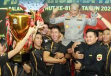 Tim Karate Bhayangkara Presisi Mabes Polri resmi menyabet gelar Juara Umum Ke-1 dalam Kejuaraan Karate Piala Panglima TNI 2026.